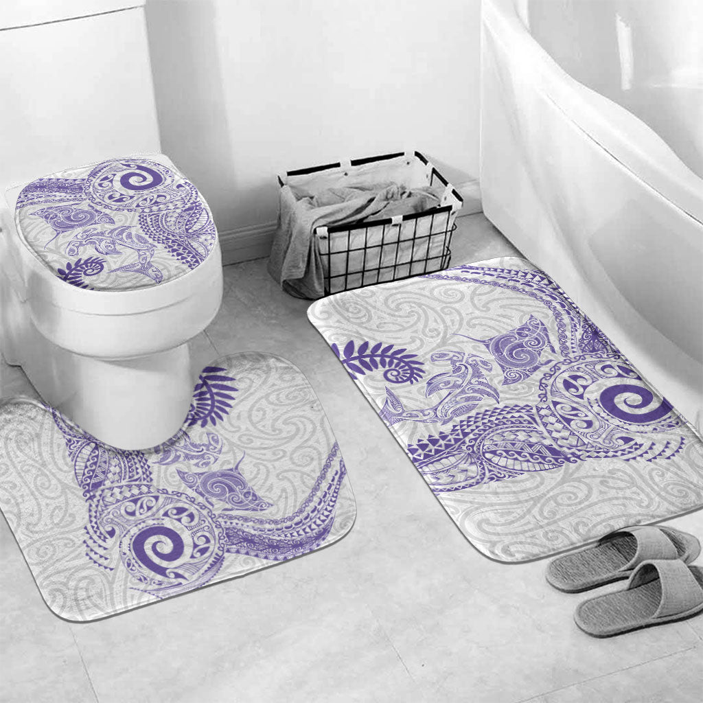 Aotearoa Maori Sea Animals Tribal Bathroom Set Manta Ray and Shark Moko Pattern Purple Color LT03 Mat Set Only (3 pcs) One Size Purple - Polynesian Pride