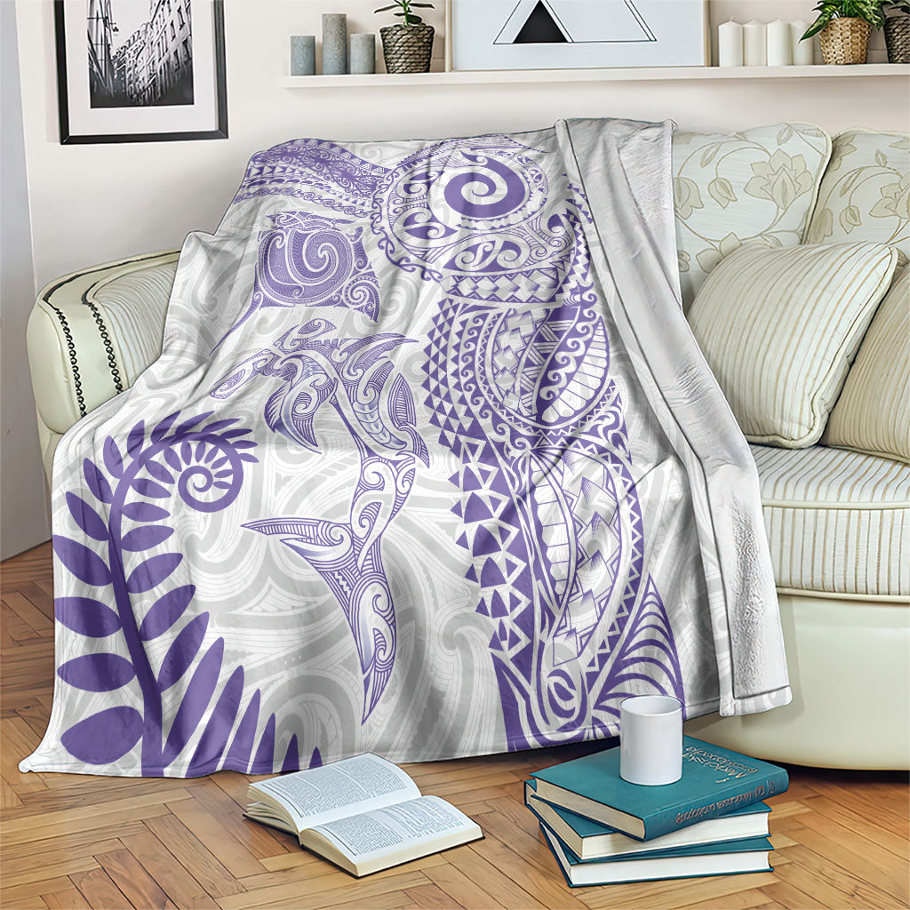 Aotearoa Maori Sea Animals Tribal Blanket Manta Ray and Shark Moko Pattern Purple Color LT03 Purple - Polynesian Pride