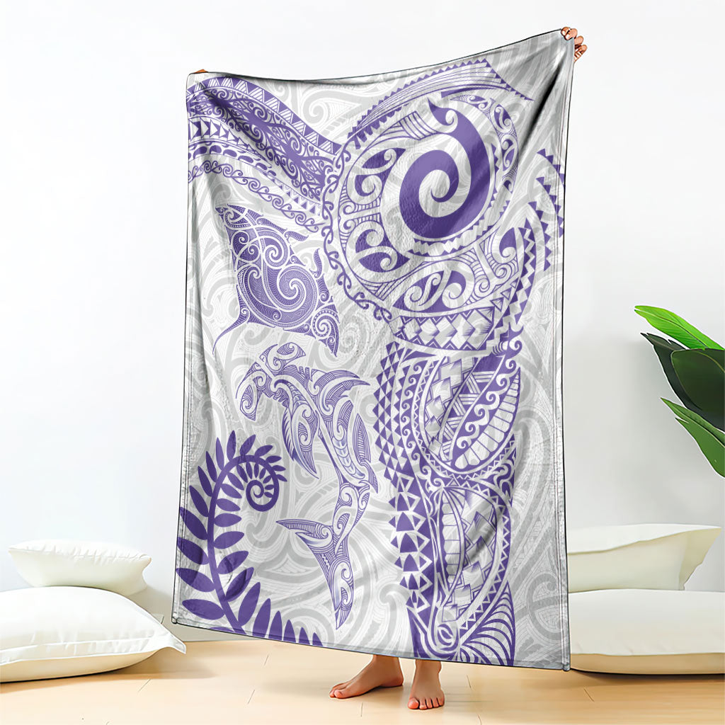Aotearoa Maori Sea Animals Tribal Blanket Manta Ray and Shark Moko Pattern Purple Color LT03 - Polynesian Pride