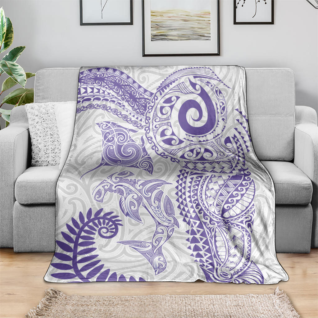Aotearoa Maori Sea Animals Tribal Blanket Manta Ray and Shark Moko Pattern Purple Color LT03 - Polynesian Pride