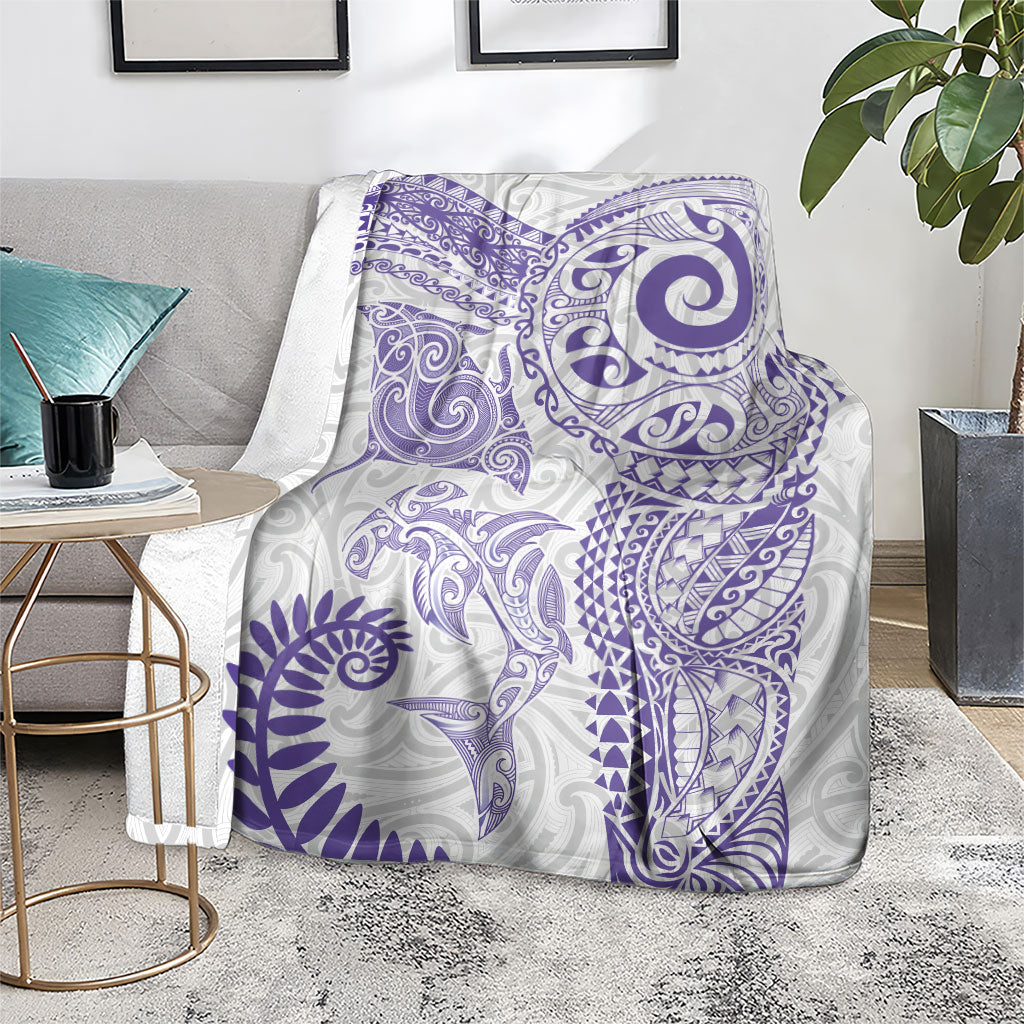 Aotearoa Maori Sea Animals Tribal Blanket Manta Ray and Shark Moko Pattern Purple Color LT03 - Polynesian Pride