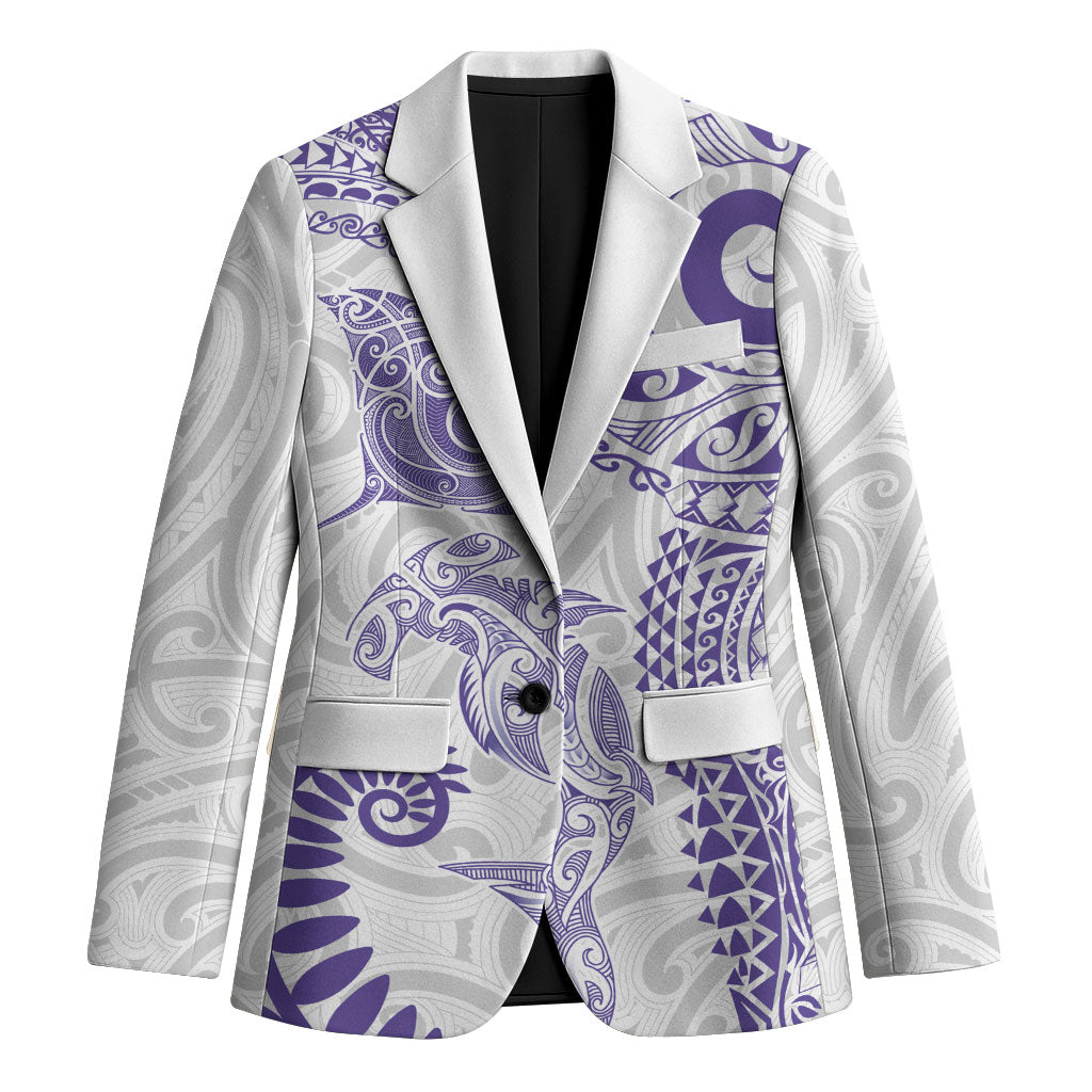 Aotearoa Maori Sea Animals Tribal Blazer Manta Ray and Shark Moko Pattern Purple Color LT03 Unisex Purple - Polynesian Pride