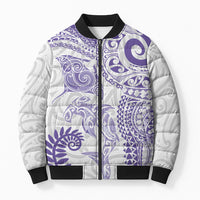 Aotearoa Maori Sea Animals Tribal Bomber Puffer Jacket Manta Ray and Shark Moko Pattern Purple Color LT03 Unisex Purple - Polynesian Pride