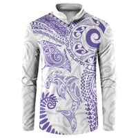 Aotearoa Maori Sea Animals Tribal Button Sweatshirt Manta Ray and Shark Moko Pattern Purple Color LT03 Purple - Polynesian Pride