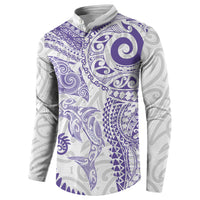 Aotearoa Maori Sea Animals Tribal Button Sweatshirt Manta Ray and Shark Moko Pattern Purple Color LT03 - Polynesian Pride