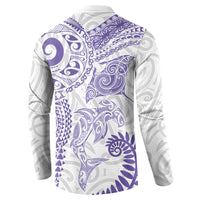 Aotearoa Maori Sea Animals Tribal Button Sweatshirt Manta Ray and Shark Moko Pattern Purple Color LT03 - Polynesian Pride