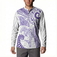 Aotearoa Maori Sea Animals Tribal Button Sweatshirt Manta Ray and Shark Moko Pattern Purple Color LT03 - Polynesian Pride