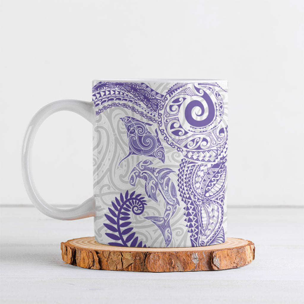 Aotearoa Maori Sea Animals Tribal Ceramic Mug Manta Ray and Shark Moko Pattern Purple Color LT03 Purple - Polynesian Pride