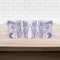 Aotearoa Maori Sea Animals Tribal Ceramic Mug Manta Ray and Shark Moko Pattern Purple Color
