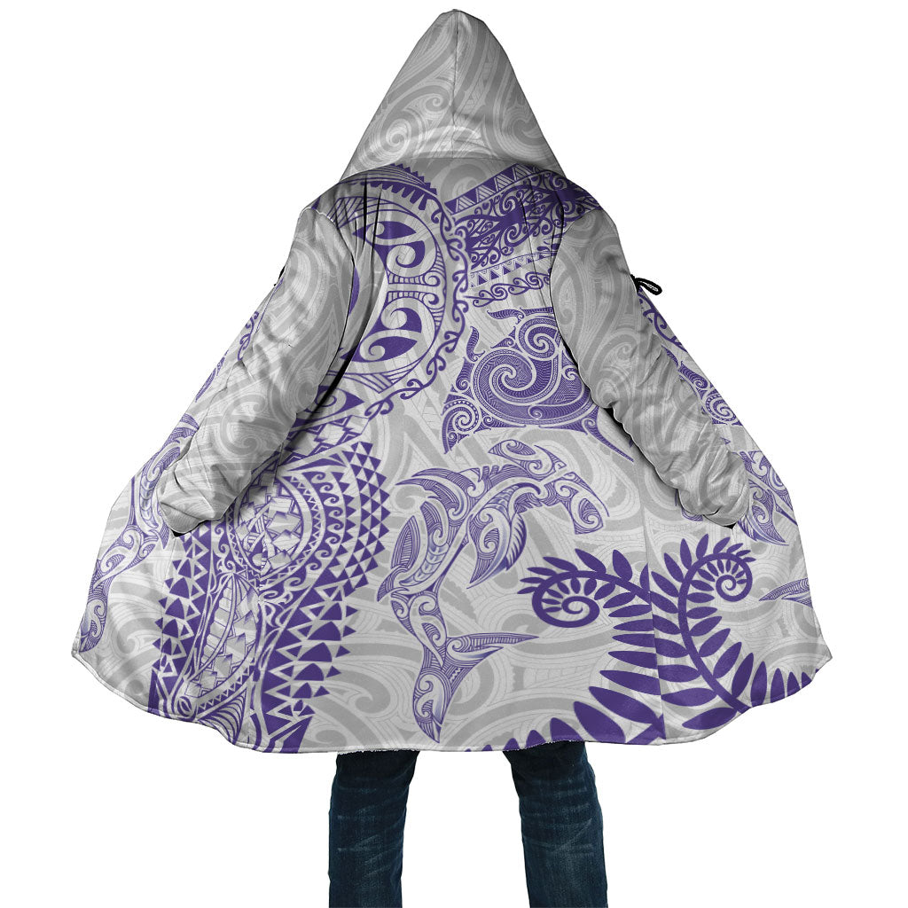 Aotearoa Maori Sea Animals Tribal Cloak Manta Ray and Shark Moko Pattern Purple Color LT03 Unisex Purple - Polynesian Pride