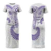 Aotearoa Maori Sea Animals Tribal Couples Matching Short Sleeve Bodycon Dress and Long Sleeve Button Shirt Manta Ray and Shark Moko Pattern Purple Color LT03 - Polynesian Pride