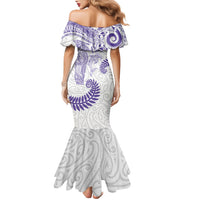 Aotearoa Maori Sea Animals Tribal Family Matching Mermaid Dress and Hawaiian Shirt Manta Ray and Shark Moko Pattern Purple Color