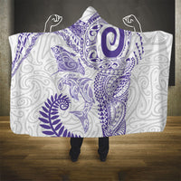 Aotearoa Maori Sea Animals Tribal Hooded Blanket Manta Ray and Shark Moko Pattern Purple Color