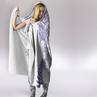 Aotearoa Maori Sea Animals Tribal Hooded Blanket Manta Ray and Shark Moko Pattern Purple Color