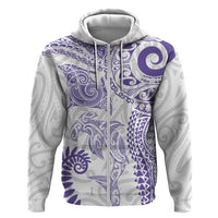 Aotearoa Maori Sea Animals Tribal Hoodie Manta Ray and Shark Moko Pattern Purple Color