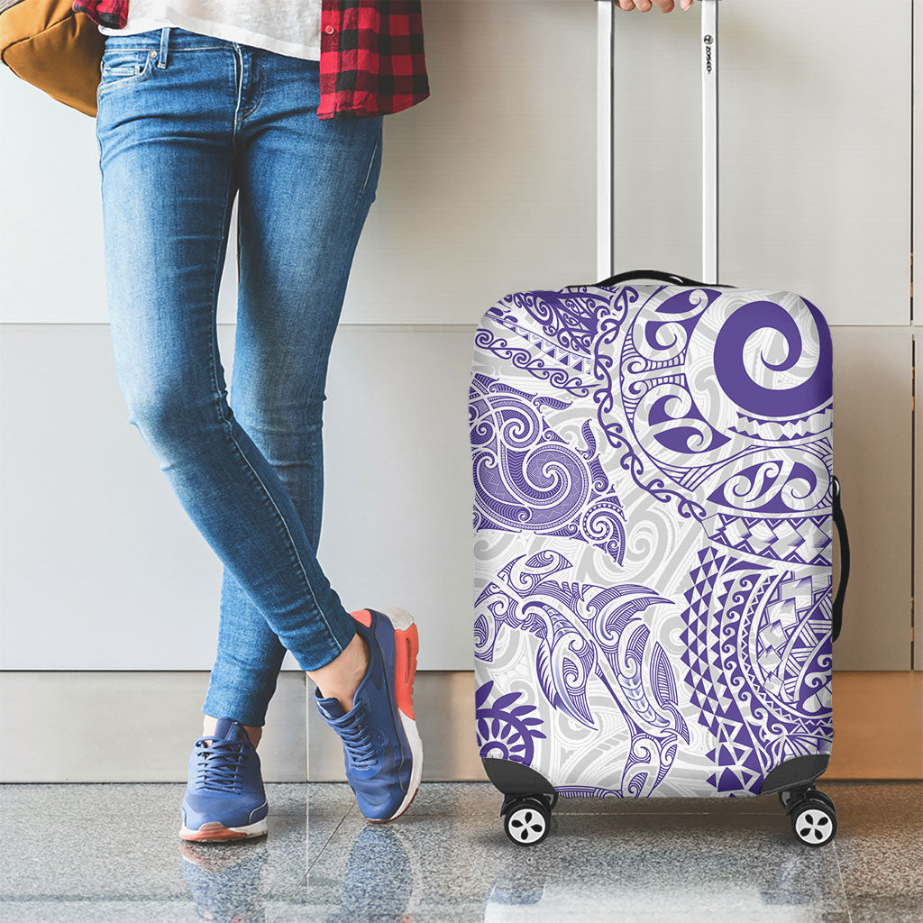 Aotearoa Maori Sea Animals Tribal Luggage Cover Manta Ray and Shark Moko Pattern Purple Color