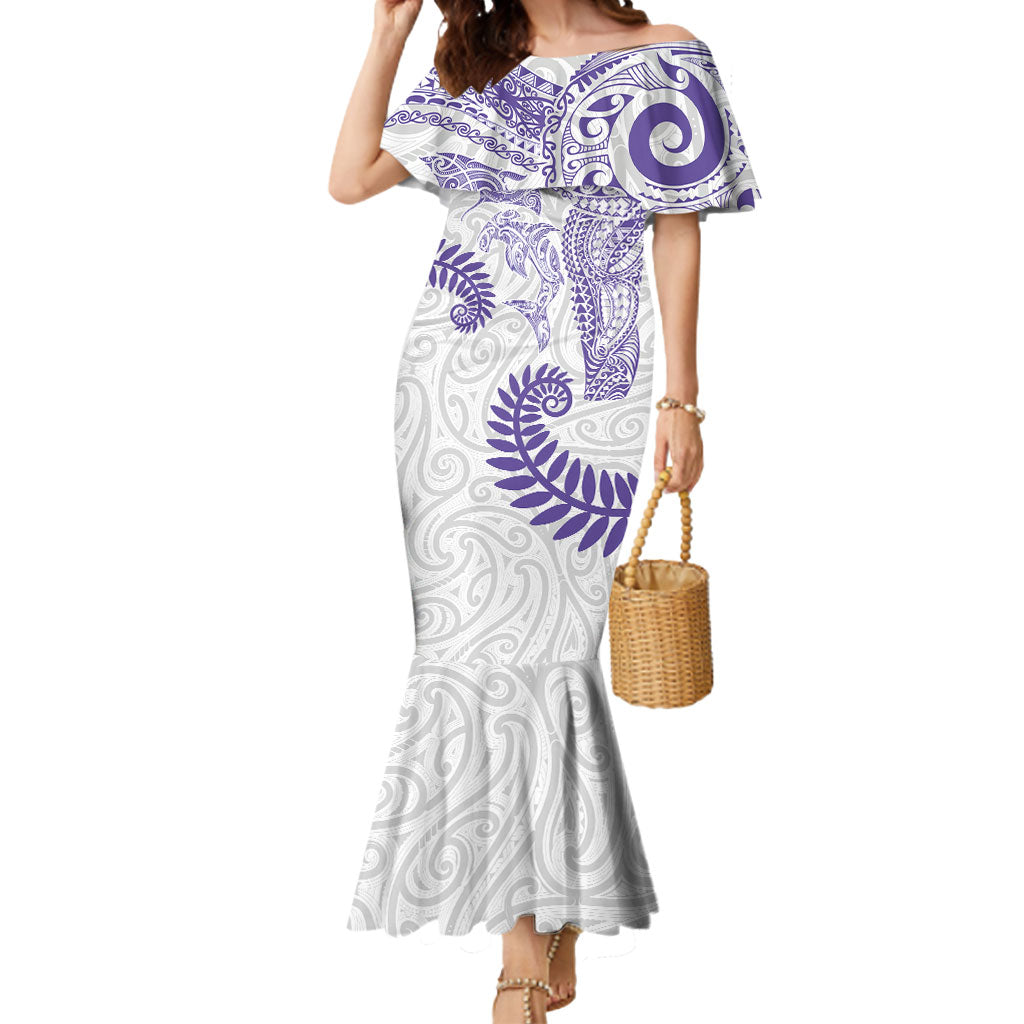 Aotearoa Maori Sea Animals Tribal Mermaid Dress Manta Ray and Shark Moko Pattern Purple Color LT03 Women Purple - Polynesian Pride