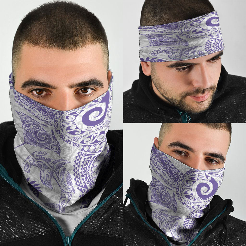 Aotearoa Maori Sea Animals Tribal Neck Gaiter Manta Ray and Shark Moko Pattern Purple Color