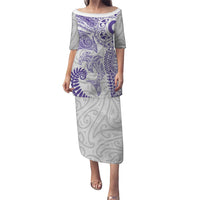 Aotearoa Maori Sea Animals Tribal Puletasi Manta Ray and Shark Moko Pattern Purple Color