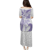 Aotearoa Maori Sea Animals Tribal Puletasi Manta Ray and Shark Moko Pattern Purple Color