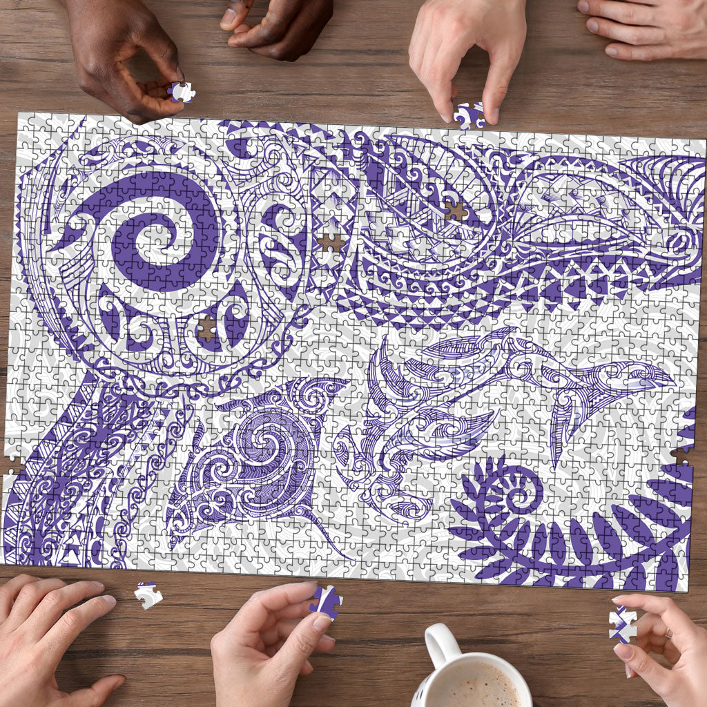 Aotearoa Maori Sea Animals Tribal Puzzle Manta Ray and Shark Moko Pattern Purple Color LT03 - Polynesian Pride