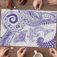 Aotearoa Maori Sea Animals Tribal Puzzle Manta Ray and Shark Moko Pattern Purple Color LT03 - Polynesian Pride