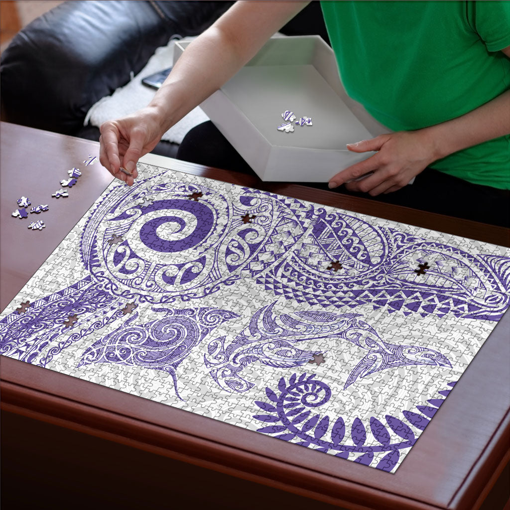 Aotearoa Maori Sea Animals Tribal Puzzle Manta Ray and Shark Moko Pattern Purple Color LT03 - Polynesian Pride