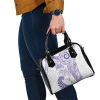 Aotearoa Maori Sea Animals Tribal Shoulder Handbag Manta Ray and Shark Moko Pattern Purple Color