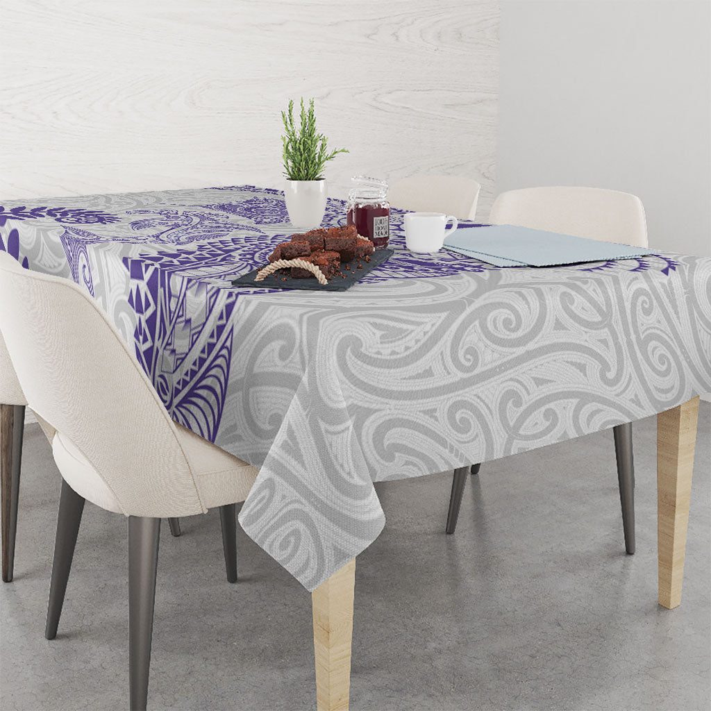 Aotearoa Maori Sea Animals Tribal Tablecloth Manta Ray and Shark Moko Pattern Purple Color LT03 - Polynesian Pride