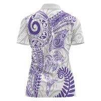 Aotearoa Maori Sea Animals Tribal Women Polo Shirt Manta Ray and Shark Moko Pattern Purple Color