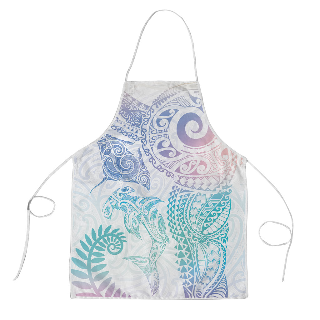 Aotearoa Maori Sea Animals Tribal Apron Manta Ray and Shark Moko Pattern Sweet Pastel LT03 Multicolor - Polynesian Pride