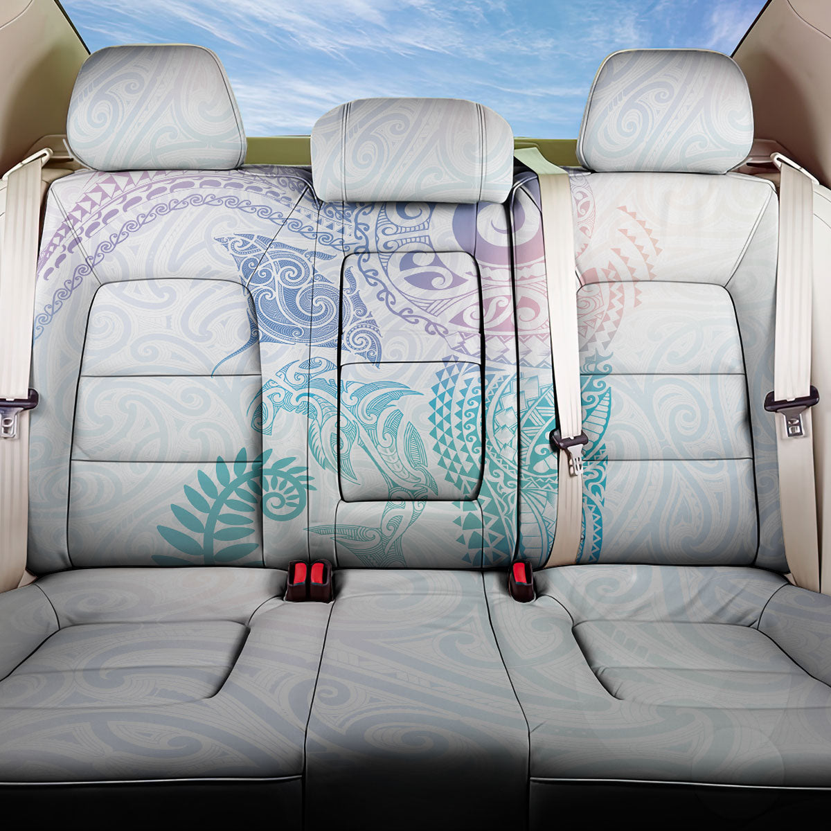 Aotearoa Maori Sea Animals Tribal Back Car Seat Cover Manta Ray and Shark Moko Pattern Sweet Pastel LT03 One Size Multicolor - Polynesian Pride