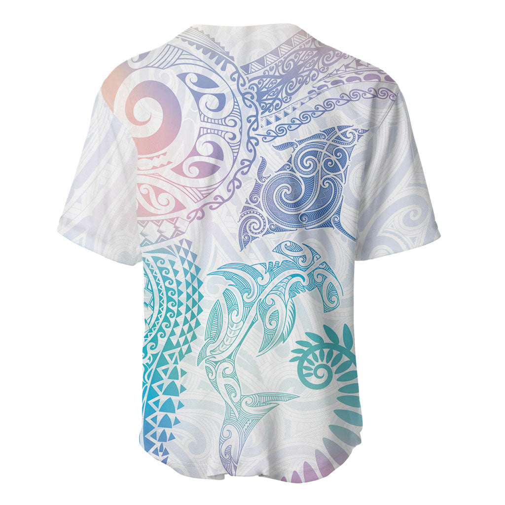 Aotearoa Maori Sea Animals Tribal Baseball Jersey Manta Ray and Shark Moko Pattern Sweet Pastel
