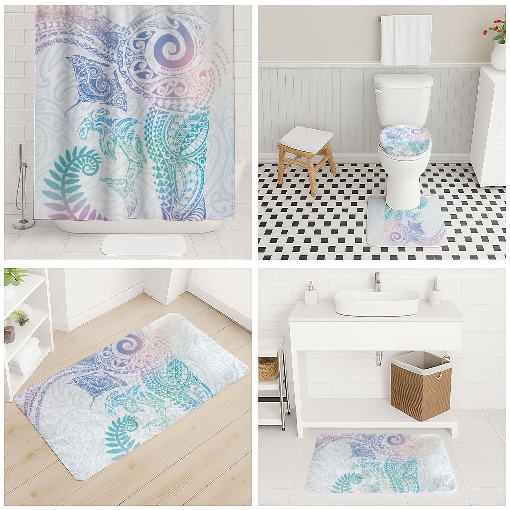 Aotearoa Maori Sea Animals Tribal Bathroom Set Manta Ray and Shark Moko Pattern Sweet Pastel LT03 - Polynesian Pride