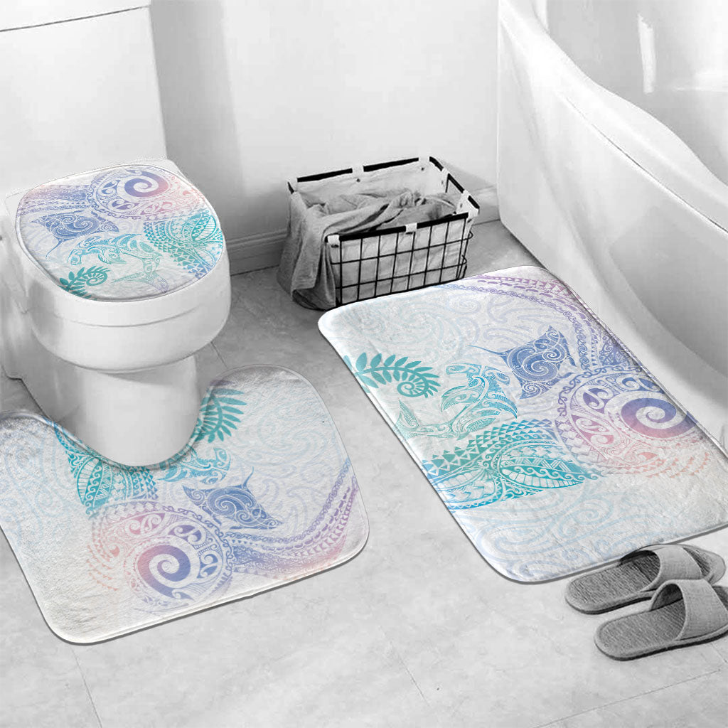 Aotearoa Maori Sea Animals Tribal Bathroom Set Manta Ray and Shark Moko Pattern Sweet Pastel LT03 Mat Set Only (3 pcs) One Size Multicolor - Polynesian Pride