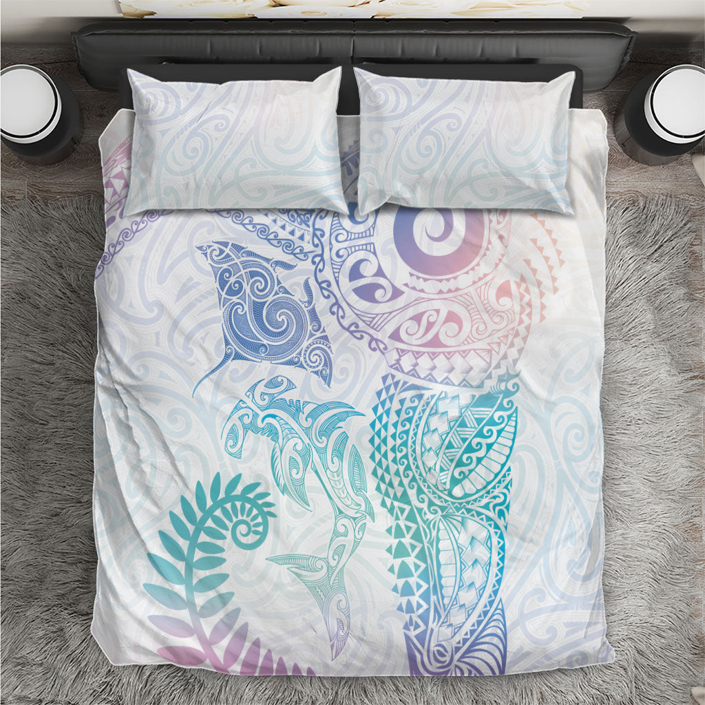 Aotearoa Maori Sea Animals Tribal Bedding Set Manta Ray and Shark Moko Pattern Sweet Pastel LT03 Multicolor - Polynesian Pride