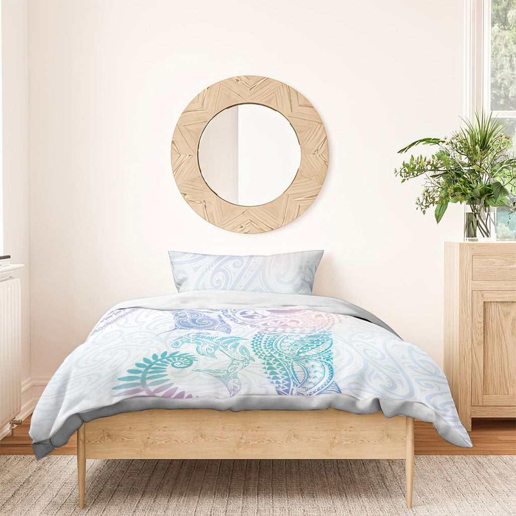 Aotearoa Maori Sea Animals Tribal Bedding Set Manta Ray and Shark Moko Pattern Sweet Pastel LT03 - Polynesian Pride