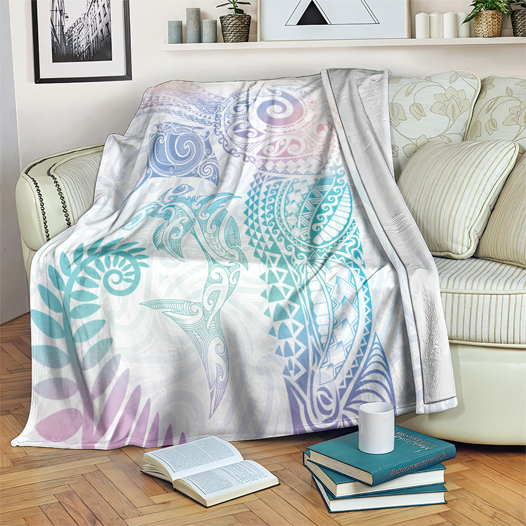 Aotearoa Maori Sea Animals Tribal Blanket Manta Ray and Shark Moko Pattern Sweet Pastel LT03 Multicolor - Polynesian Pride