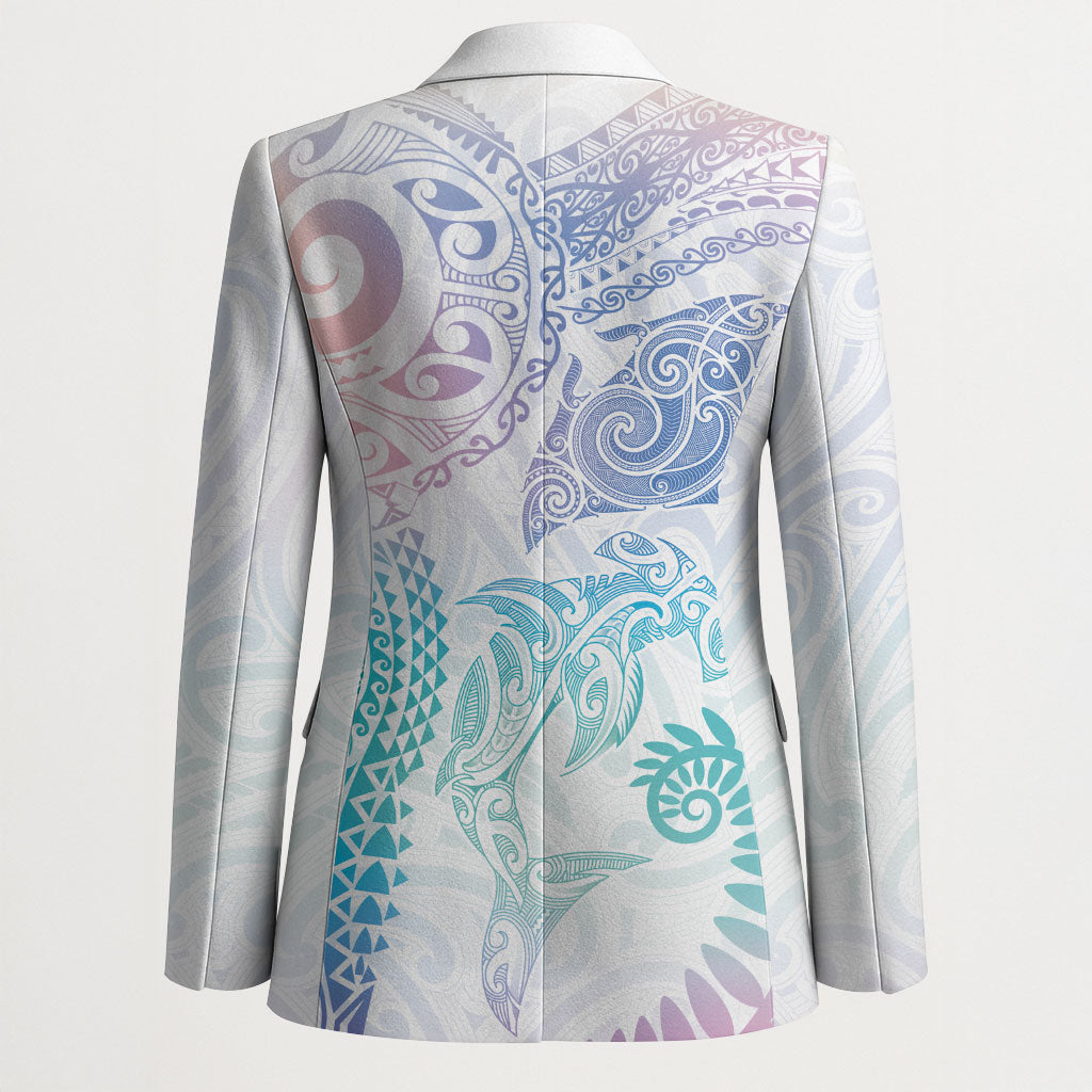 Aotearoa Maori Sea Animals Tribal Blazer Manta Ray and Shark Moko Pattern Sweet Pastel LT03 - Polynesian Pride
