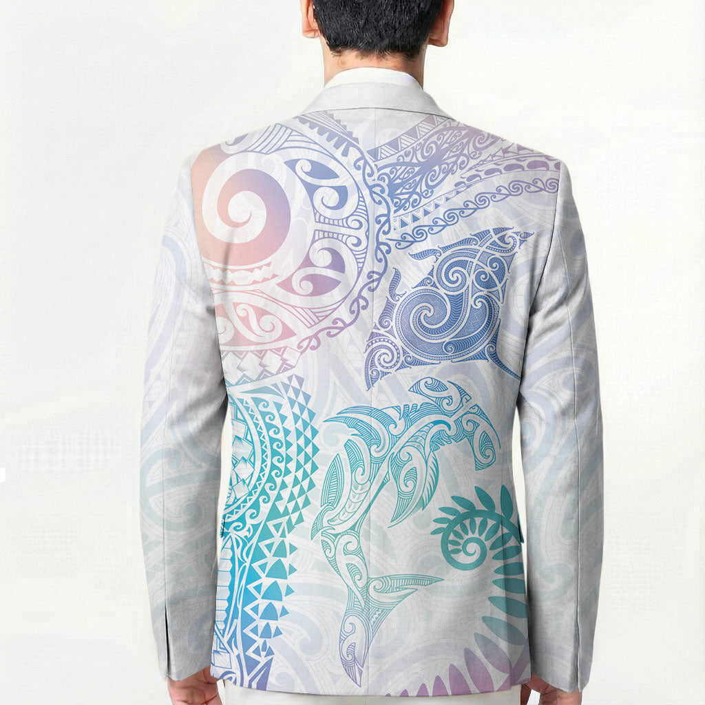 Aotearoa Maori Sea Animals Tribal Blazer Manta Ray and Shark Moko Pattern Sweet Pastel LT03 - Polynesian Pride