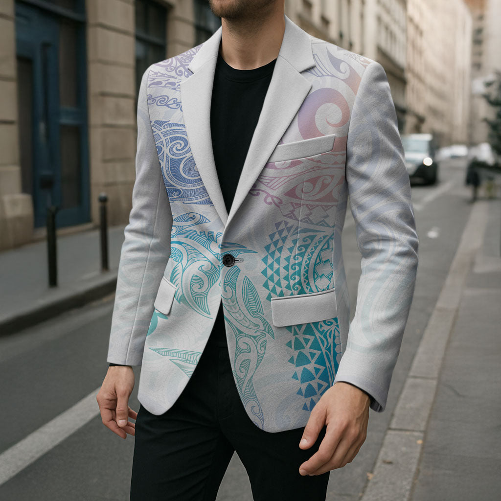 Aotearoa Maori Sea Animals Tribal Blazer Manta Ray and Shark Moko Pattern Sweet Pastel LT03 - Polynesian Pride