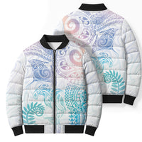 Aotearoa Maori Sea Animals Tribal Bomber Puffer Jacket Manta Ray and Shark Moko Pattern Sweet Pastel LT03 - Polynesian Pride