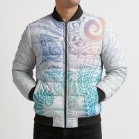 Aotearoa Maori Sea Animals Tribal Bomber Puffer Jacket Manta Ray and Shark Moko Pattern Sweet Pastel LT03 - Polynesian Pride
