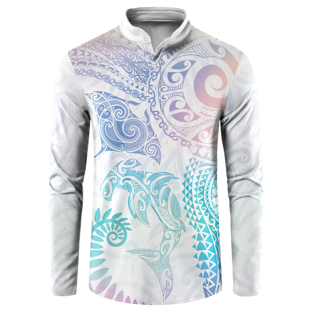 Aotearoa Maori Sea Animals Tribal Button Sweatshirt Manta Ray and Shark Moko Pattern Sweet Pastel LT03 Multicolor - Polynesian Pride