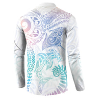 Aotearoa Maori Sea Animals Tribal Button Sweatshirt Manta Ray and Shark Moko Pattern Sweet Pastel LT03 - Polynesian Pride
