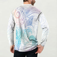 Aotearoa Maori Sea Animals Tribal Button Sweatshirt Manta Ray and Shark Moko Pattern Sweet Pastel LT03 - Polynesian Pride