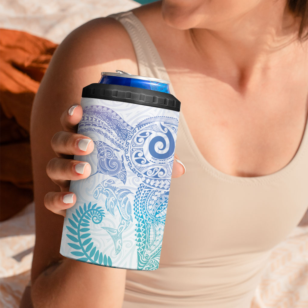 Aotearoa Maori Sea Animals Tribal 4 in 1 Can Cooler Tumbler Manta Ray and Shark Moko Pattern Sweet Pastel