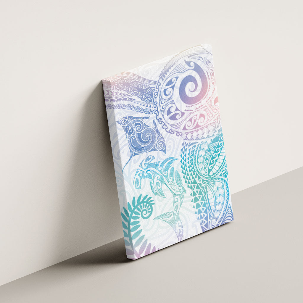 Aotearoa Maori Sea Animals Tribal Canvas Wall Art Manta Ray and Shark Moko Pattern Sweet Pastel