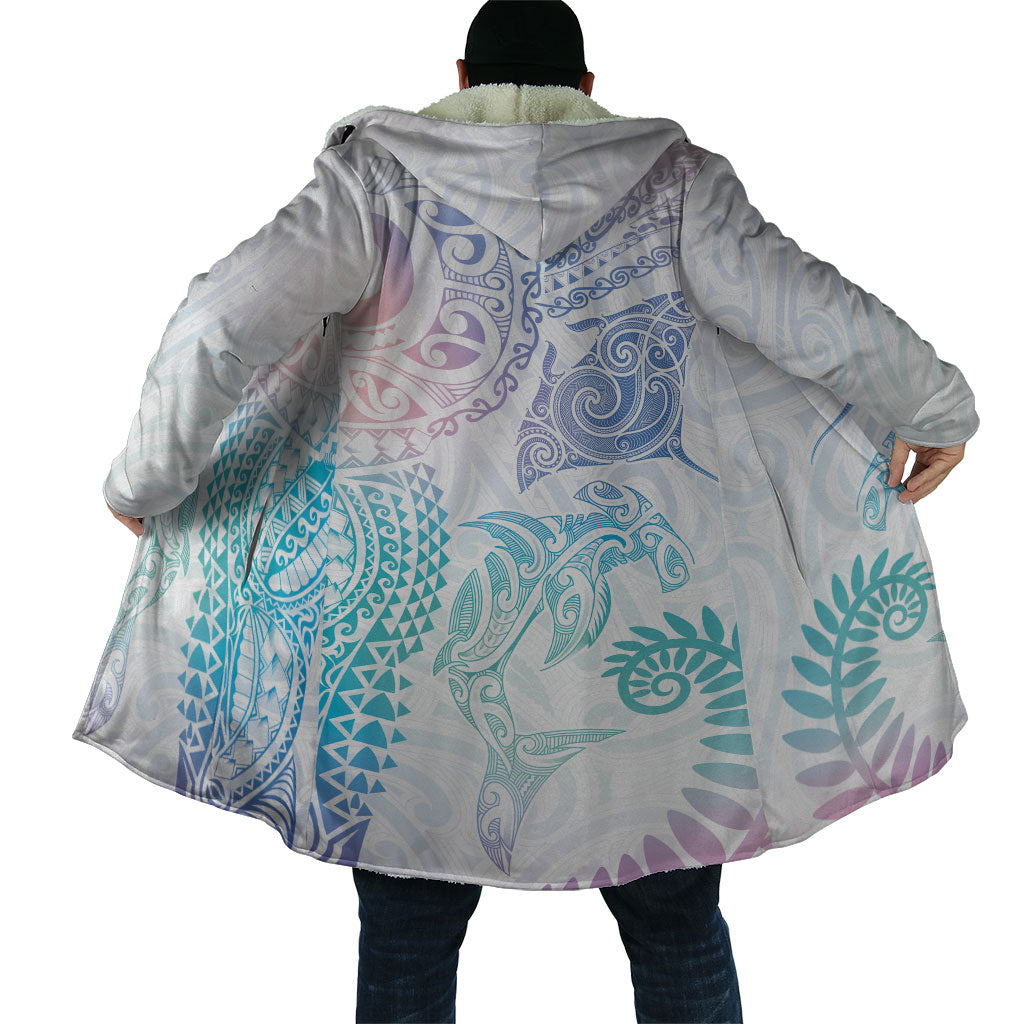 Aotearoa Maori Sea Animals Tribal Cloak Manta Ray and Shark Moko Pattern Sweet Pastel LT03 - Polynesian Pride