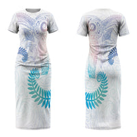 Aotearoa Maori Sea Animals Tribal Couples Matching Short Sleeve Bodycon Dress and Long Sleeve Button Shirt Manta Ray and Shark Moko Pattern Sweet Pastel LT03 - Polynesian Pride